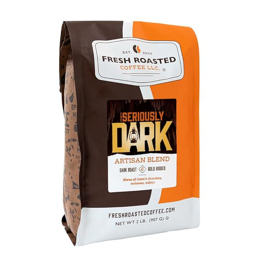 Fresh Roasted Coffee, Seriously Dark Artisan Blend, 2lb Dark Roast, Kosher, Ground
