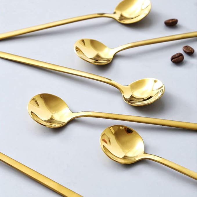 8 PCS Mini Coffee Spoons Teaspoons 5.3-Inch Matte Gold Frosted Handle Stainless Steel Tea Spoons for Coffee Tea Dessert Milk Ice Cream Cake Soup Ice Tea