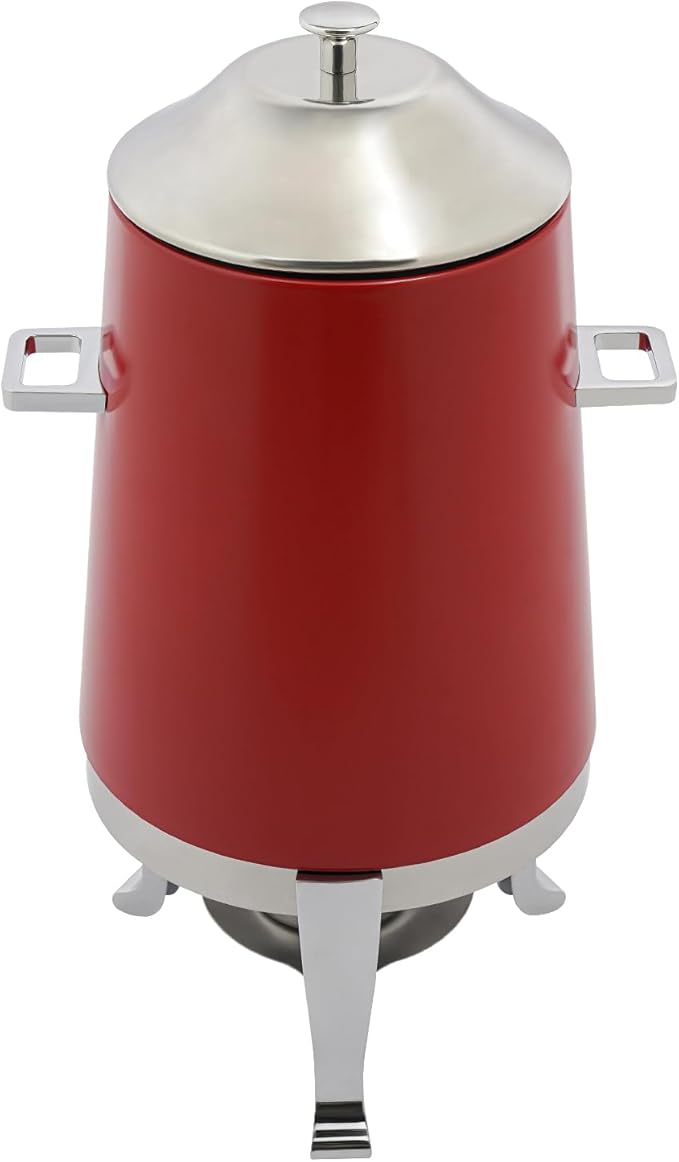Stainless Steel Beverage Dispensers, Drink Dispenser with Fuel Holder & Base & Stainless Steel Faucet 3.4Gal Hot Beverage Dispenser, Commercial Coffee Urn for Hotels, Canteens（Silver, Red）