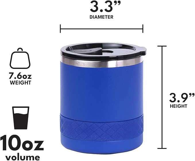 Elemental Recess Lowball Tumbler, 10oz Triple Wall Stainless Steel Cup with Non-Shattered Tritan Lid, Insulated Whiskey Glass, Insulated Coffee Tumbler Mug for Hot & Cold Drinks - Royal Blue