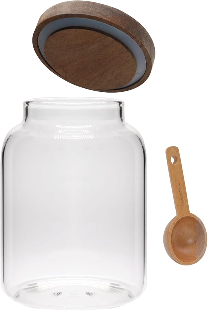 Glass Storage Jar with Lids Thicken Glass Coffee Canister Borosilicate Glass Food Containers for Spice Ground Nut Pasta Sugar Candy Tea (1200ml/40oz-1pack-with spoon)
