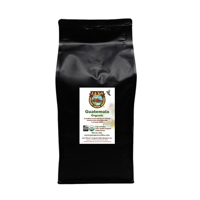 Low Acid Organic Coffee – Whole Bean, Mold-Free & Stomach Friendly by Java Planet, Guatemalan Single Origin Coffee, Medium Roast, Smooth Full Flavored, 5LB Bag