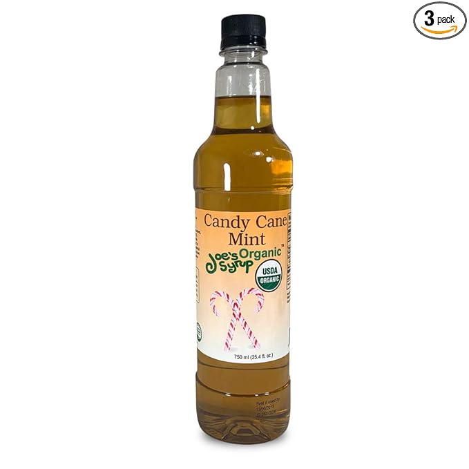 Joe’s Syrup Organic Flavored Syrup, Organic Candy Cane Mint, 750 ml (3 Pack)