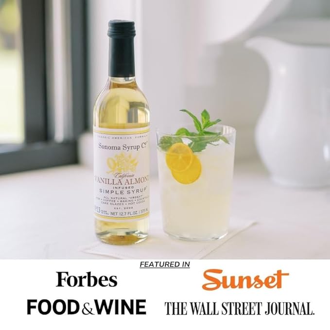Sonoma Syrup Co. Vanilla Almond Infused Simple Syrup 12.7 fl oz | for Cocktails, Tea, and Baking | Hand Crafted in the USA