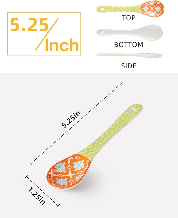 Ceramic Coffee Spoons, Colorful Teaspoons, Small Spoons for Espresso, Dessert, Tea, Stirring, Dishwasher & Microwave Safe, Assorted Colors, Set of 6