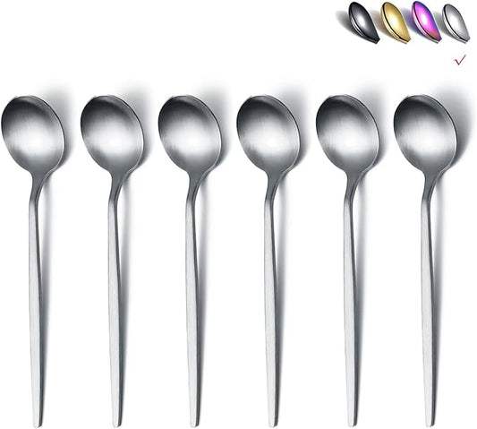 Matt Silver 6.6'' Teaspoons - 6 Piece Stainless Steel Tea Spoons for Home, Kitchen or Restaurant - Dishwasher Safe