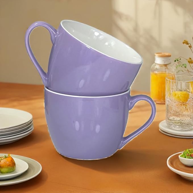 MECOWON 30 OZ Porcelain Coffee Mugs, Set of 2 Large Mugs for Soup, Cereal and Salad (Purple)