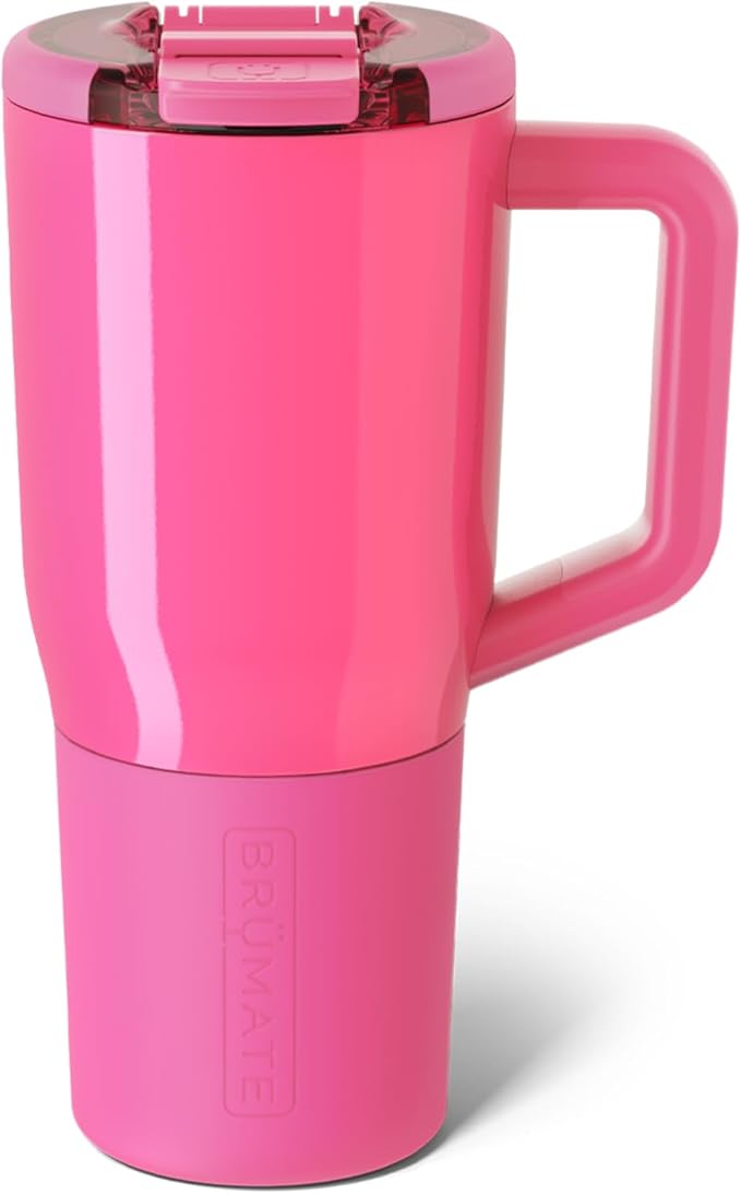 BrüMate Müv - 25oz 100% Leak Proof Insulated Coffee Mug with Handle & Lid - Stainless Steel Coffee Travel Mug - Double Walled Coffee Cup (Neon Pink)