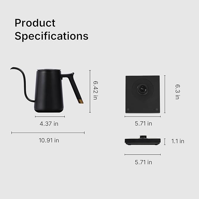 TIMEMORE Fish Smart Electric Coffee Kettle 600ML, Gooseneck Pour Over Kettle for Coffee and Tea Variable Temperature Control, Home Edition Black