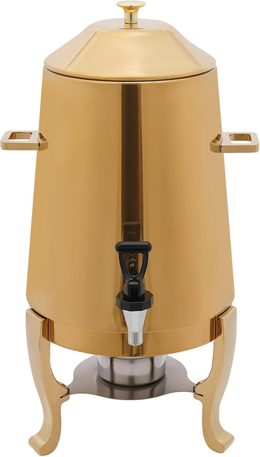 Stainless Steel Beverage Dispensers, Drink Dispenser with Fuel Holder & Base & Stainless Steel Faucet 3.4Gal Hot Beverage Dispenser, Commercial Coffee Urn for Hotels, Canteens（All Gold）