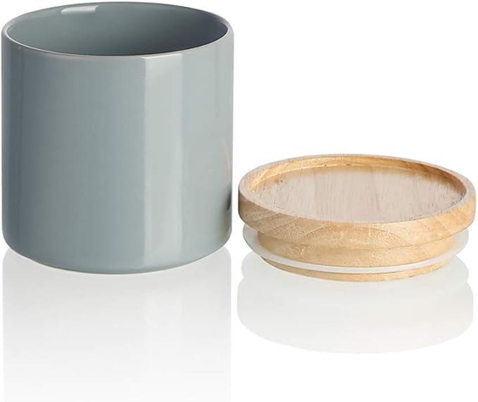 Sweejar Kitchen Canisters Ceramic Food Storage Jar, Stackable Containers with Airtight Seal Wooden Lid for Serving Ground Coffee, Tea, Sugar, Salt and More - 16 Fl Oz (Gray)