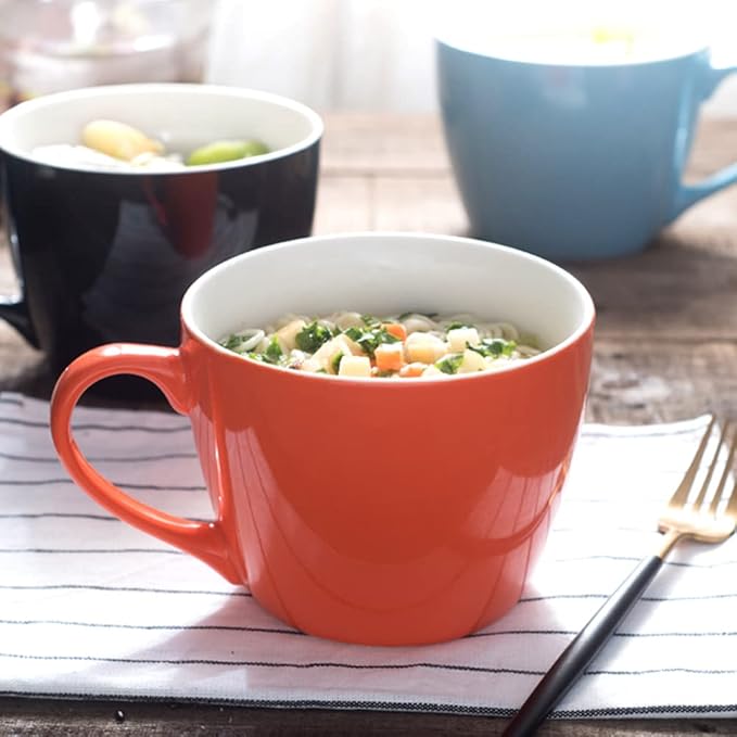 MECOWON 30 OZ Porcelain Coffee Mugs, Set of 2 Large Mugs for Soup, Cereal and Salad (Orange)