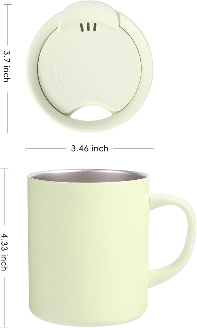 12oz Insulated Camping Coffee Mug with Lid & Handle, Double Wall Stainless Steel Vacuum Travel Coffee Cup, Reusable Tumbler for Home Office Camping - Green