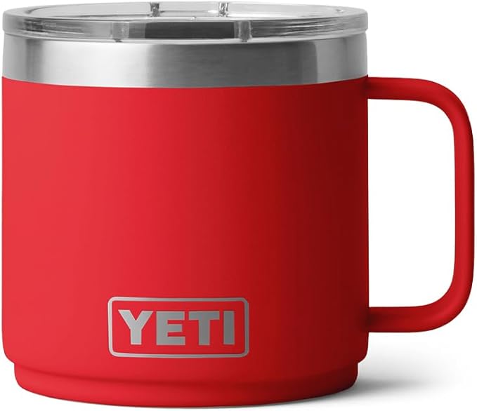 YETI Rambler 14 oz Ceramic Lined Stackable Mug, Vacuum Insulated, Stainless Steel with MagSlider Lid, Rescue Red
