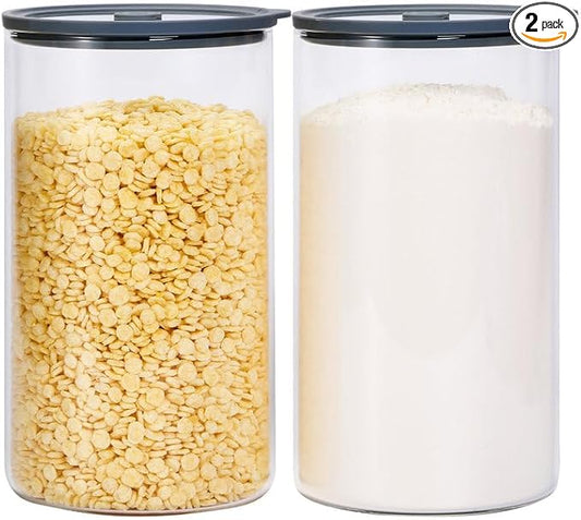Extra-Large Glass Flour and Sugar Storage Containers with Airtight Lids,1-Gallon(135ozx2) Big Glass Food Canister Jars with Lid,Kitchen Organization Jar Perfect for Cookies,Cereal and Eggs