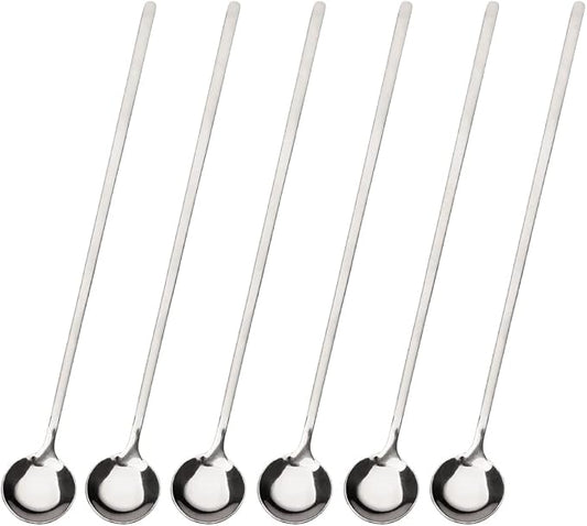 Sweejar 9.5-Inch Long Handle Ice Tea Spoons, Ice Cream Spoon, Coffee Spoon, 18/8 Stainless Steel Spoons for Cocktail Stirring, Mixing, Tea, Pack of 6 (Silver)