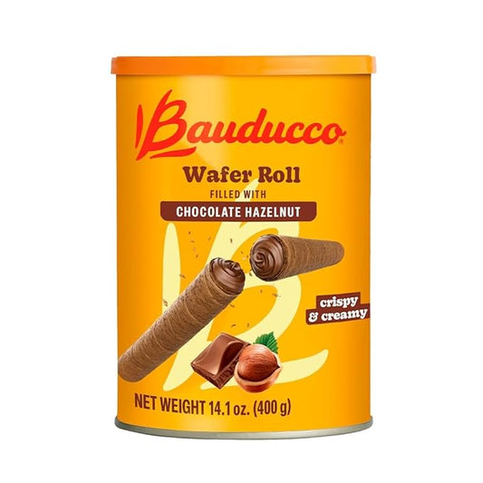 Bauducco Wafer Rolls, Chocolate Hazelnut, 14.1 oz (Pack of 1) - Crispy Cream-Filled Cookies - Gourmet Rolled Wafer Sticks - Premium Dessert Treat - Perfect for Coffee, Parties & Gift Baskets - Family Sharing Snack