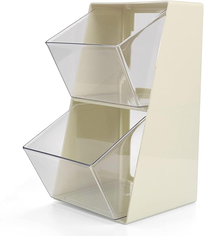 Acrylic Tea Bag & K Cup Organizer with 2 Transparent Drawers - Compact Multi-Use Storage for Coffee Pods, Sugar Packs - Kitchen & Office Counter Organizer - White