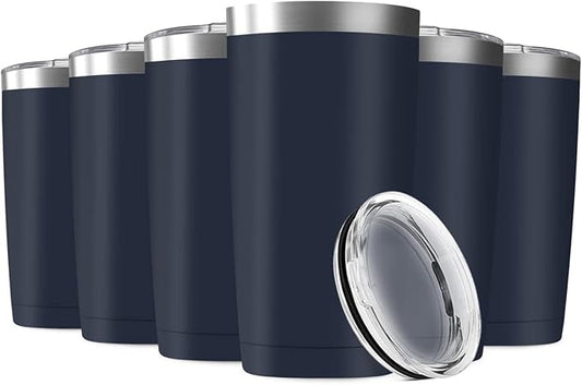 20oz Tumbler Vacuum Insulated Travel Mug with Lids, Stainless Steel Double Wall Bulk Cup Wine Tumblers for Home, Office, Outdoor Suitable for Vehicle Cup Holders(Set of 6, Navy)
