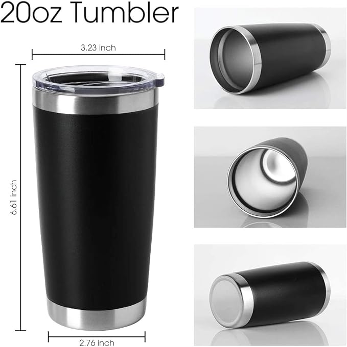 HASLE OUTFITTERS 20oz Tumblers Stainless Steel Mugs with Lid Double Wall Vacuum Insulated Coffee Cups for Cold & Hot Drinks (20oz-Black, 12 Pack)