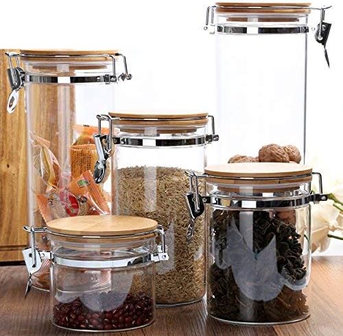 KKC HOME ACCENTS Borosilicate Glass Sealed Jars with Airtight Lid, Airtight Glass Food Storage Container with Locking Clamp Bamboo Lid for Loose Tea,Sugar,Cocoa,Coffee Canister,27 fl oz