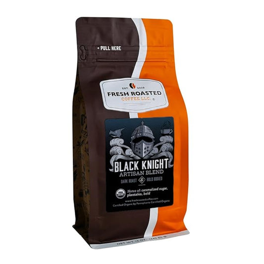 Fresh Roasted Coffee, Organic Black Knight | USDA Organic, Kosher | Dark Roast 12 oz Ground