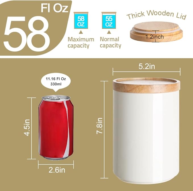 Sweejar Kitchen Canisters Ceramic Food Storage Jar, Stackable Containers with Airtight Seal Wooden Lid for Serving Coffee Bean, Flour, Tea, Cookies and More - 58 Fl Oz (Red)