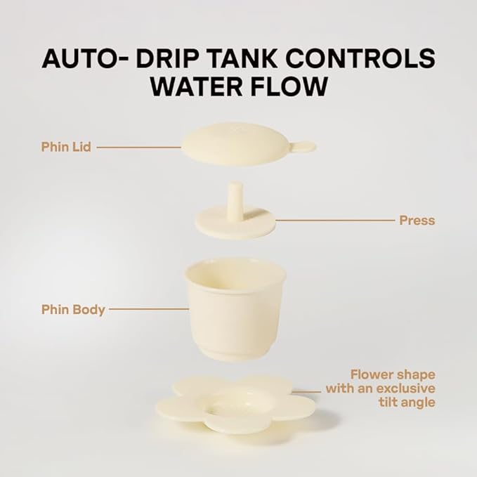 PHINOI Pour Over Coffee Dripper - Vietnamese Phin Filter – Single Cup Coffee Maker 1-2 Cup with Flower Design – Plastic Reusable Coffee Filter for Manual Brewing, Travel Friendly (Ivory)