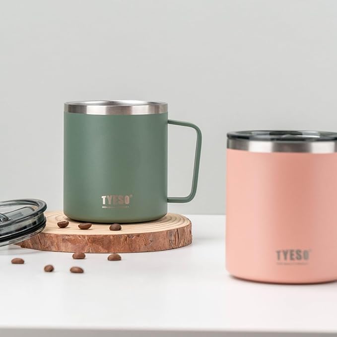 TYESO 14 oz Vacuum Insulated Mug Cup Stainless Steel Mug Coffee Mug with Lid Heat Insulation Cooling Direct Drip (Blue)