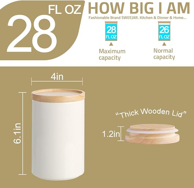 Sweejar Kitchen Canisters Ceramic Food Storage Jar, Stackable Containers with Airtight Seal Wooden Lid for Serving Ground Coffee, Tea, Sugar, Salt and More - 28 Fl Oz (Yellow)