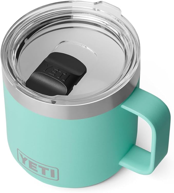 YETI Rambler 14 oz Ceramic Lined Stackable Mug, Vacuum Insulated, Stainless Steel with MagSlider Lid, Seafoam