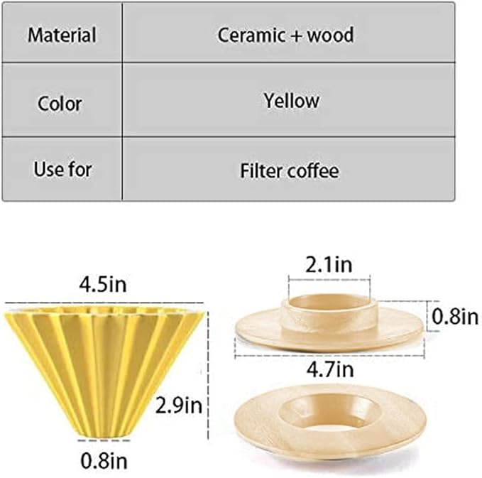 Ceramic Coffee Dripper Pour Over Coffee Maker with Wood Stand Elegant Flower Shape V60 Filter (white)