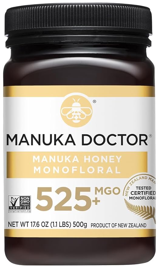 Manuka Doctor - MGO 525+ Manuka Honey Monofloral, 100% Pure New Zealand Honey. Certified. Guaranteed. Raw. Non-GMO (17.6 oz)