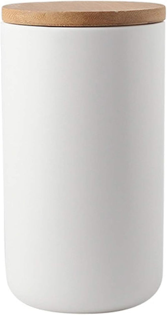 jessie Ceramic Storage Containers with Airtight Seal Bamboo Lids Kitchen Canisters for Tea Spice Seasoning Sugar Coffee (white, 1000ml/34 oz)