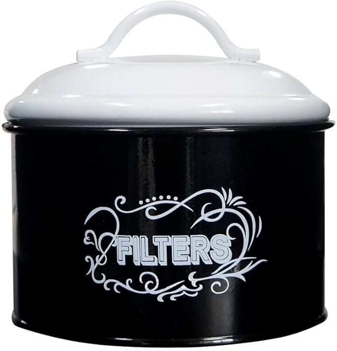 SOTECH Coffee Filter Holder Storage Metal Box Black Container Organizer Round Dispenser for Counter and Room Decor Coffee Bar Accessories