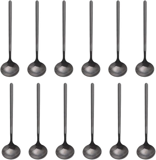 12 PCS Tea Spoons, 18/8 Stainless Steel Espresso Spoon, 5.2 Inches Vogue small coffee Spoon, Cappuccino Stirring Spoons for Dessert, Ice Cream, Frosted Handle, Sweejar (Black)