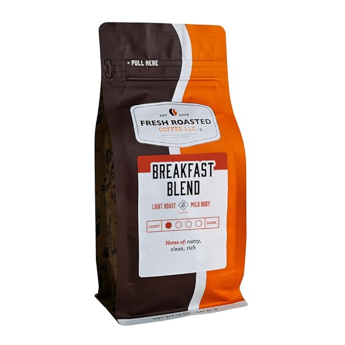 Fresh Roasted Coffee, Breakfast Blend, 12 oz, Light Roast, Kosher, Ground