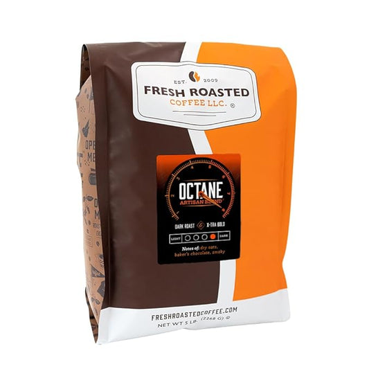 Fresh Roasted Coffee, Octane, 5 lb (80 oz), Dark Roast, Kosher, Ground