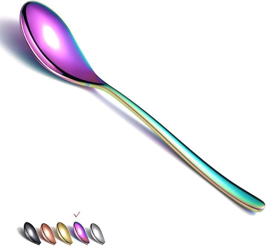 Rainbow Dinner Spoons 6 Piece, 8.1'' Stainless Steel Tablespoons, Soup Spoons, Dessert Spoons, Spoons Silverware for Home, Kitchen or Restauran,Dishwasher Safe