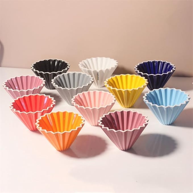 Ceramic Coffee Dripper Pour Over Coffee Maker with Wood Stand Elegant Flower Shape V60 Filter (white)