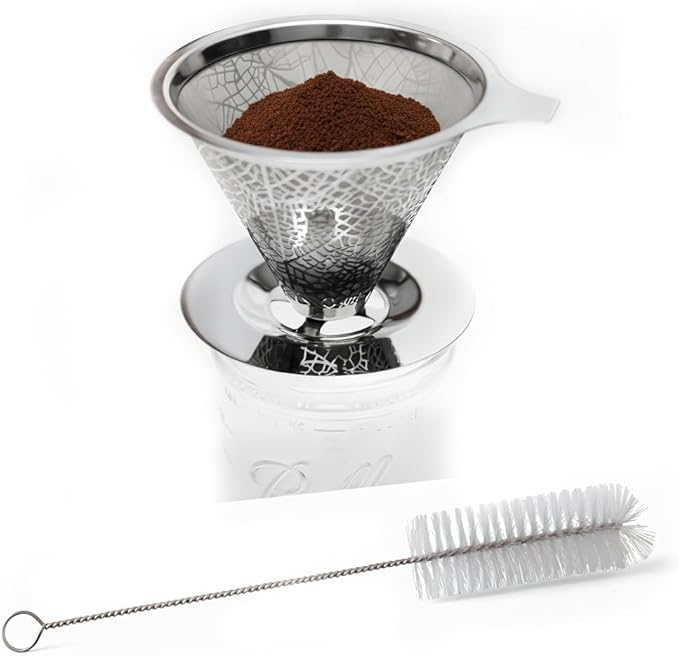 Reusable Stainless Steel Pour Over Drip Coffee Filter for Mason Jars,Fits Wide Mouth & Regular Jars, Manual Brew Coffee Dripper,No Paper Filters Needed,Rustproof,Dishwasher Safe