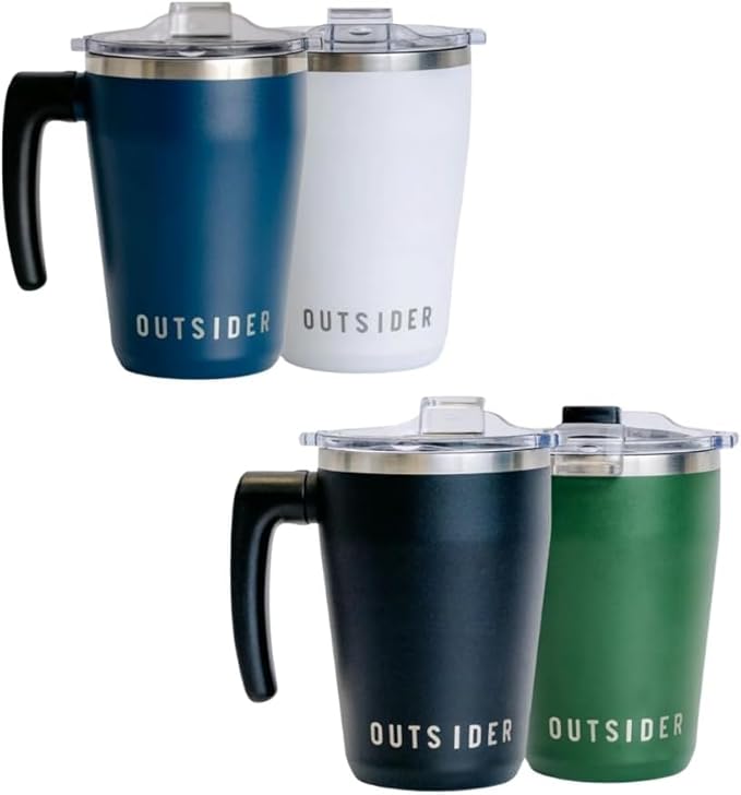 OUTSIDER Stainless Steel Vacuum Insulated Coffee Mug/Cup with Rotating Handle and Spill Proof Lid – Great Travel Tumbler for Outdoor, Home, Office – 17 ounces, Teal