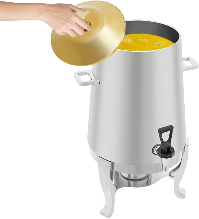 Stainless Steel Beverage Dispensers, Drink Dispenser with Fuel Holder & Base & Stainless Steel Faucet 3.4Gal Hot Beverage Dispenser, Commercial Coffee Urn for Hotels, Canteens（Lid Gold）