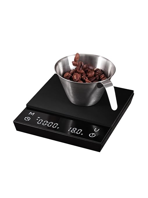 Metal Coffee Scale with Auto Timing, Rechargeable Espresso Scale with Timer, Ratios & Flow Rate Display, 3 Brew Modes, Barista-Grade for Pour-Over, Espresso, French Press – 2kg/0.1g, Black