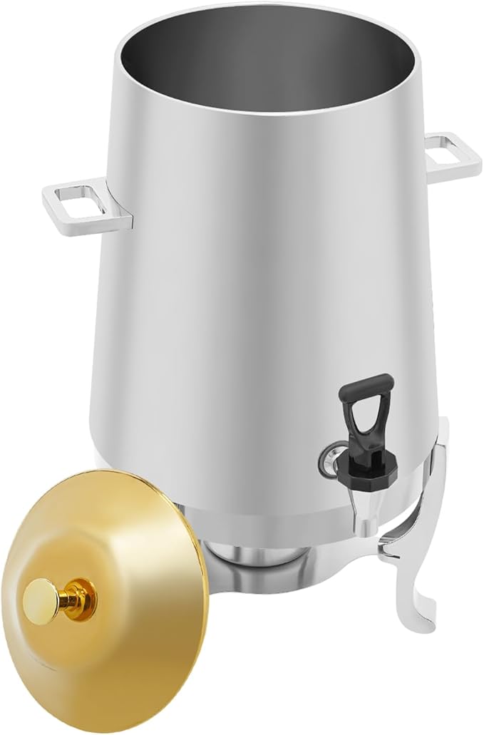 Stainless Steel Beverage Dispensers, Drink Dispenser with Fuel Holder & Base & Stainless Steel Faucet 3.4Gal Hot Beverage Dispenser, Commercial Coffee Urn for Hotels, Canteens（Lid Gold）