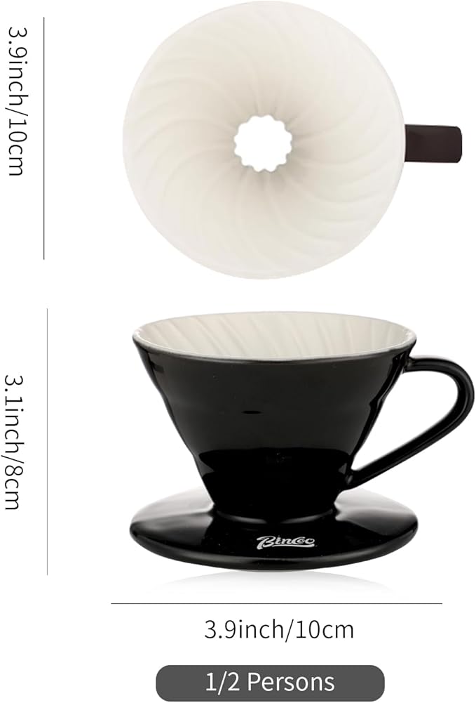 Bincoo Pour Over Coffee Dripper-Ceramic Coffee Dripper Pour Over Cone Coffee Maker Size 01,Portable Coffee Maker For for Home, Cafe, Restaurants (Black)