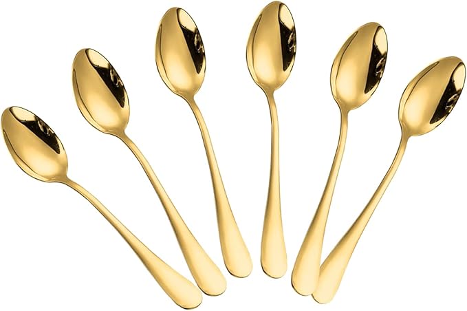 Wesdxc56 Demitasse Espresso Spoons, Mini Coffee Spoon, 5.5 Inches Stainless Steel Small Spoons for Dessert, Set of 6（Gold)