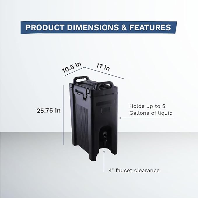 Commercial Beverage Dispenser 5-Gallon Insulated Hot and Cold Beverage Dispenser/Server, NSF, Black (29A-001)