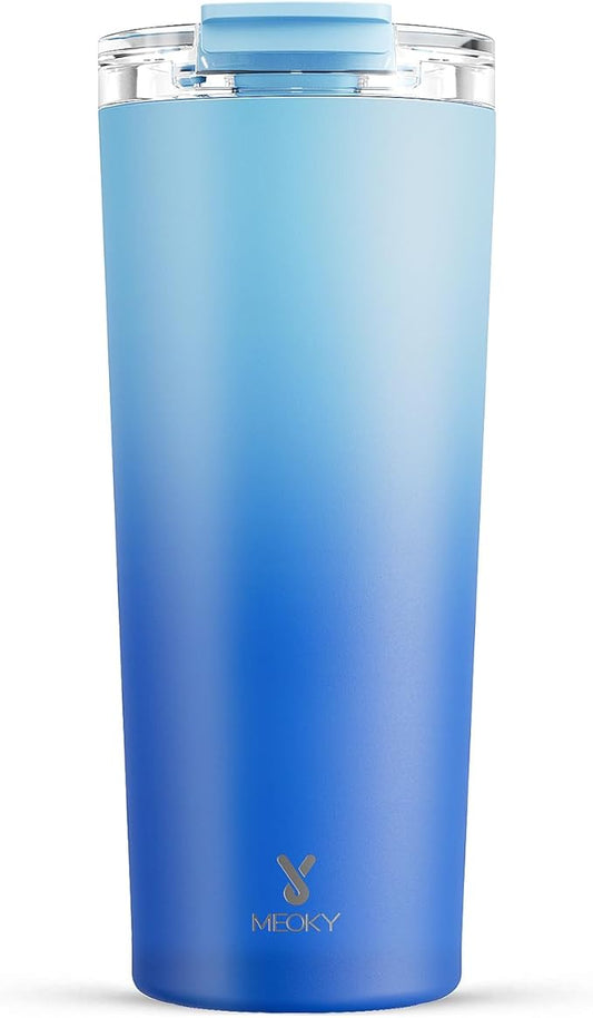 Meoky 24 oz Travel Coffee Mug with Leak-proof Lid, Stainless Steel Insulated Coffee Tumbler, Keeps Hot for 8 Hours or Cold for 24 Hours, Fits in Car Cup Holder (Sky)