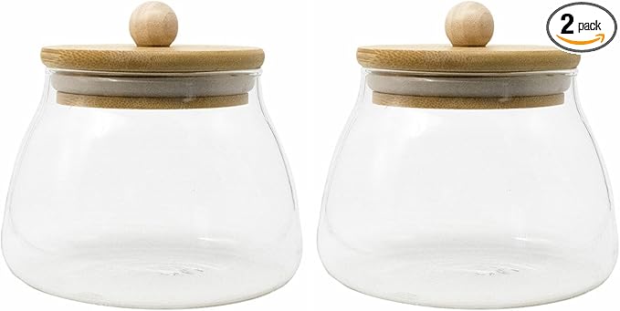 Glass Jar with Airtight Bamboo Lid Coffee Bean Jar Container Storage for Kitchen Storage Candy Bottle (G-S-2set)